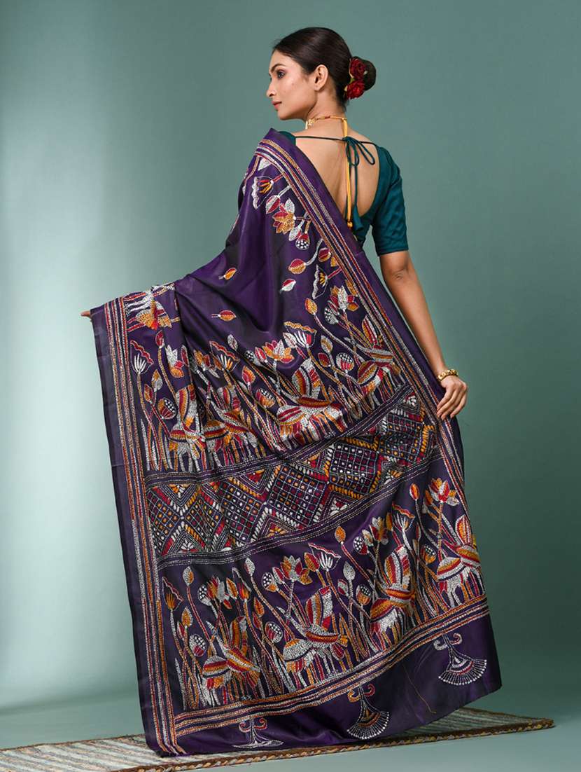 women handloom kantha stitch saree with blouse - 22140322 - Standard Image - 2