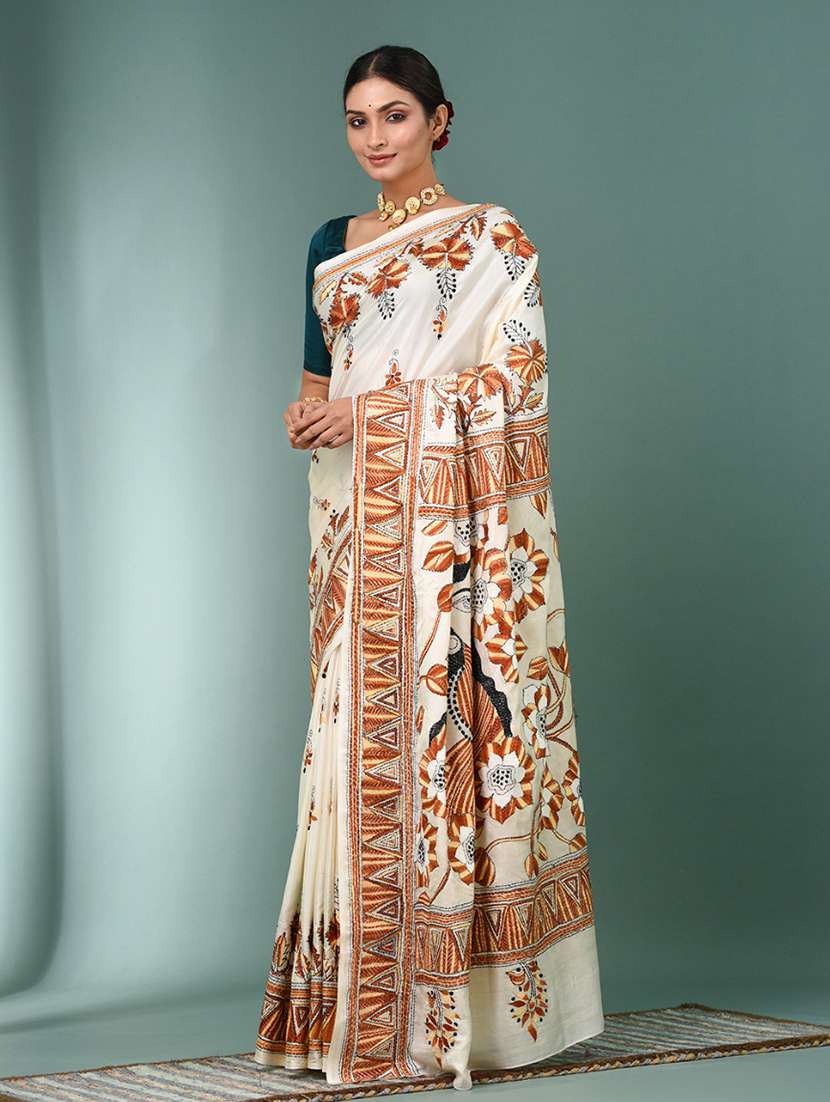 women handloom kantha stitch saree with blouse - 22140323 -  Standard Image - 2