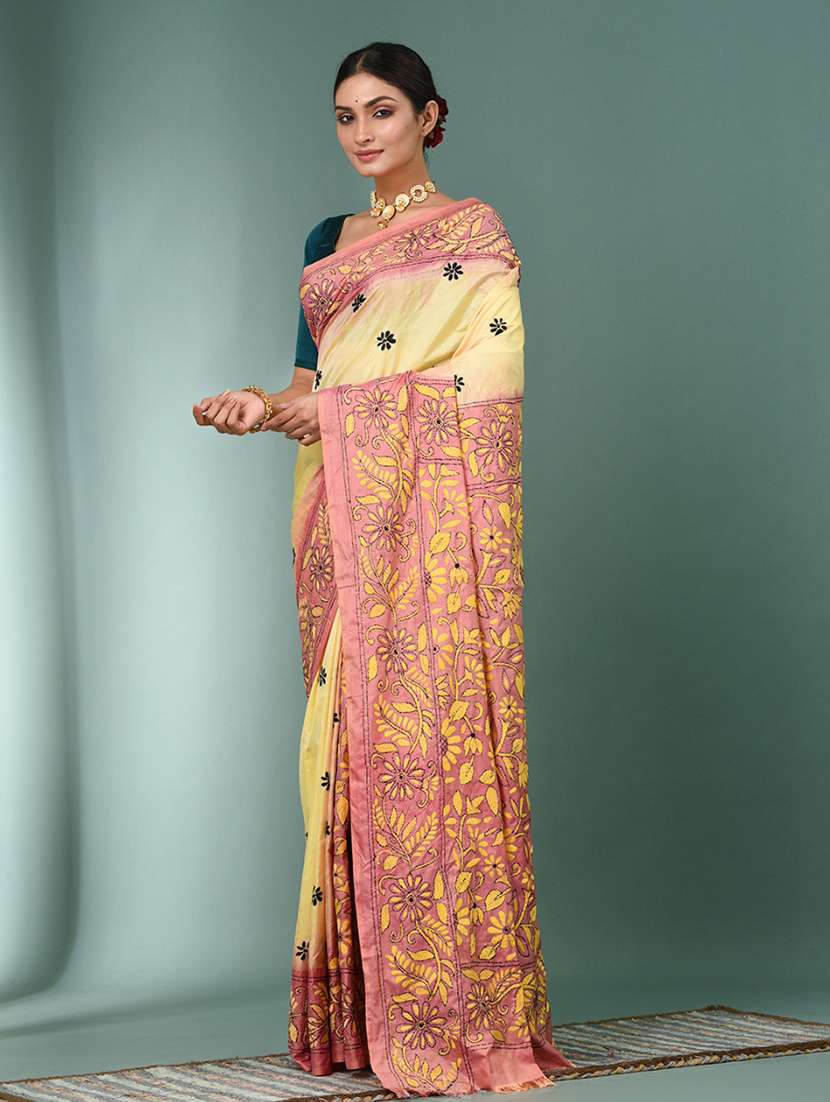 women handloom kantha stitch saree with blouse - 22140326 - Standard Image - 2