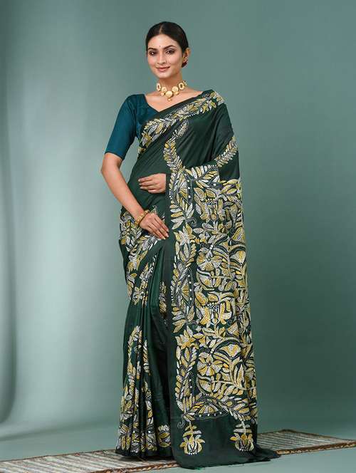 women handloom kantha stitch saree with blouse - 22140327 - Standard Image - 0