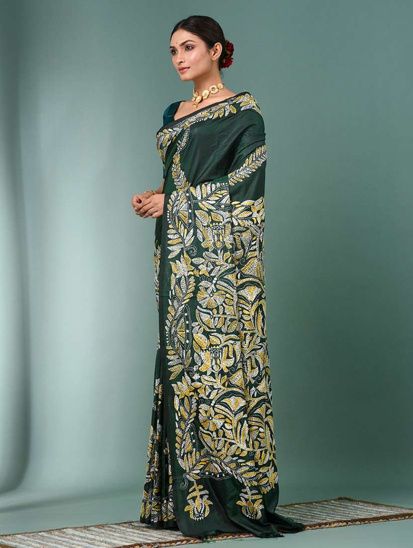 women handloom kantha stitch saree with blouse - 22140327 - Standard Image - 2