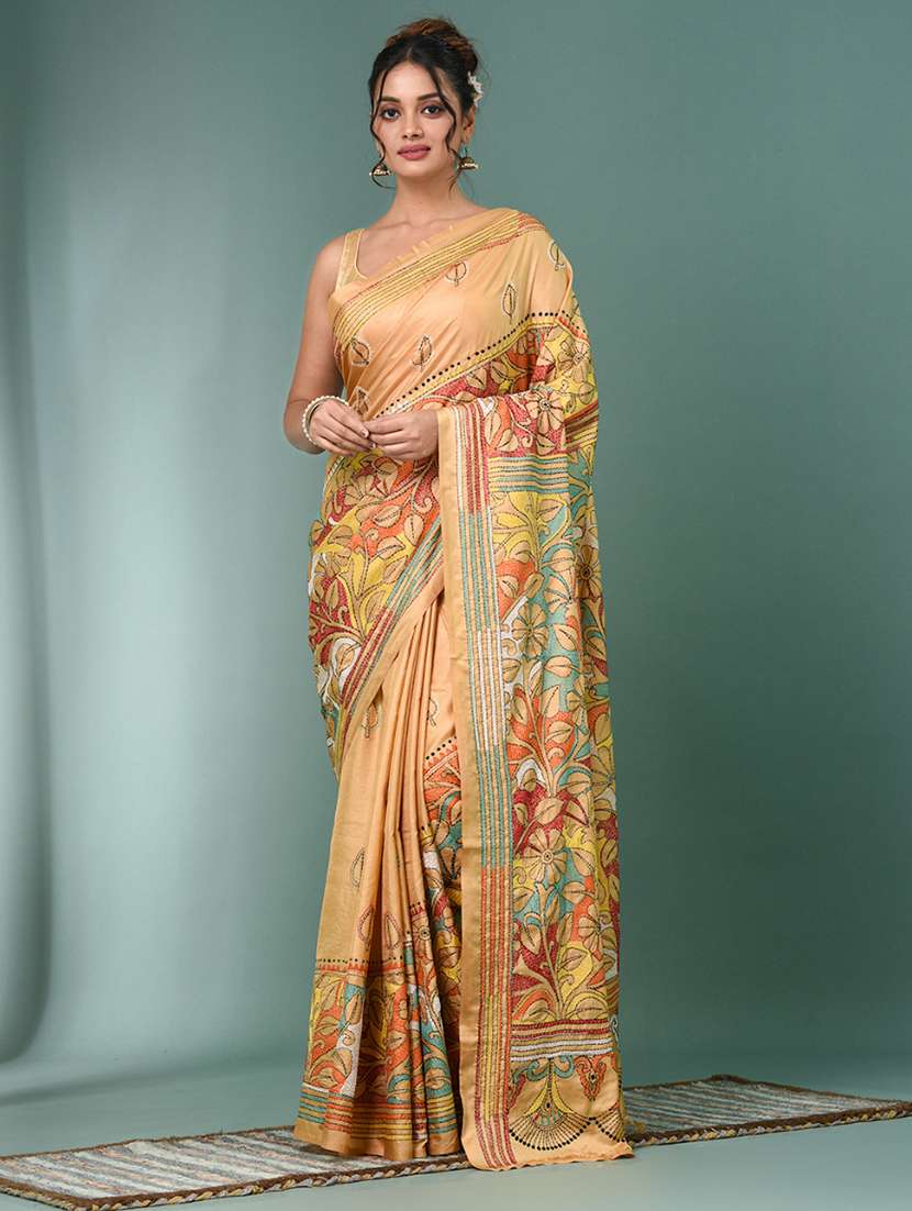 women handloom kantha stitch saree with blouse - 22140329 - Zoom Image - 0