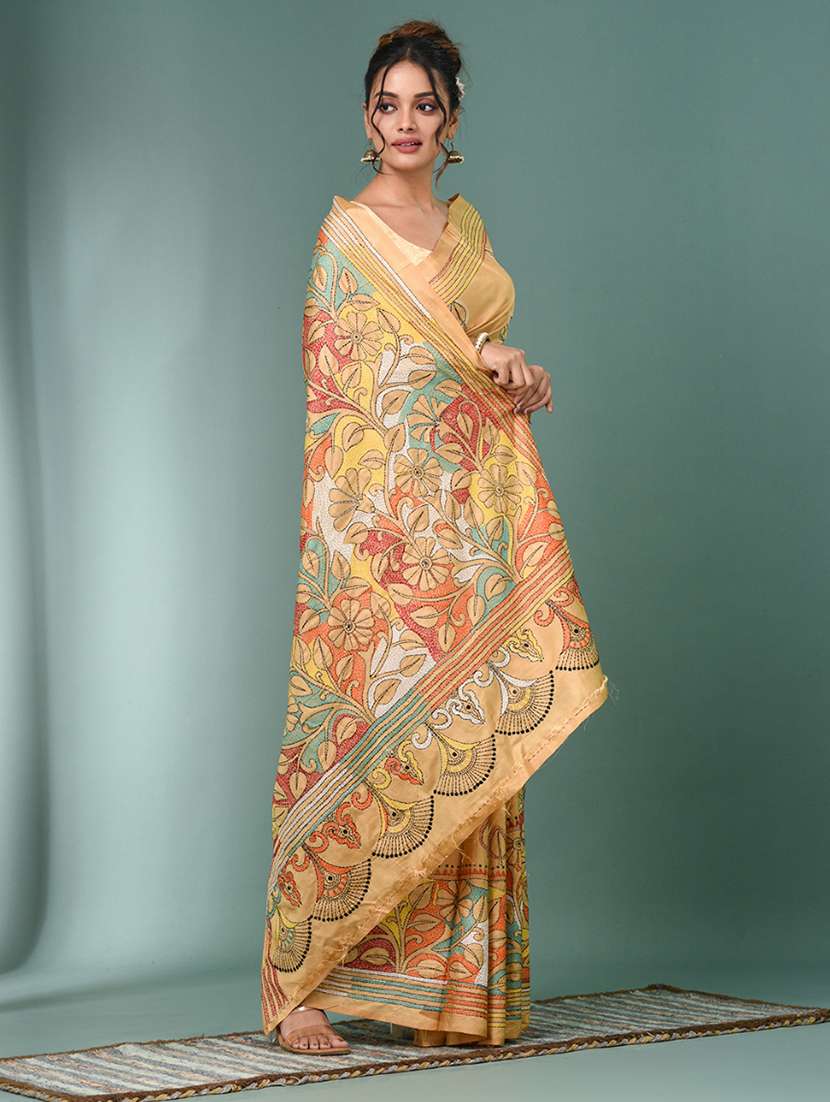 women handloom kantha stitch saree with blouse - 22140329 - Standard Image - 2