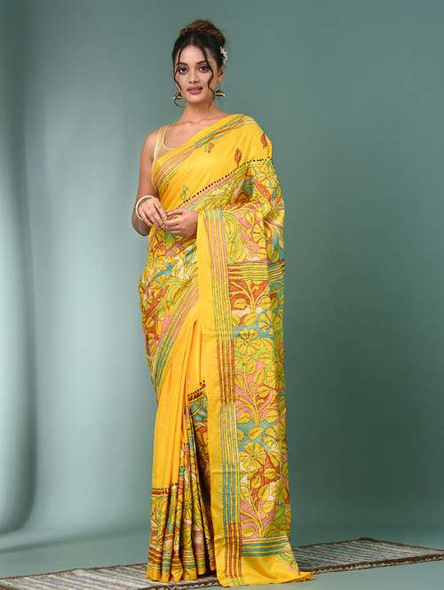 women handloom kantha stitch saree with blouse - 22140331 - Standard Image - 0