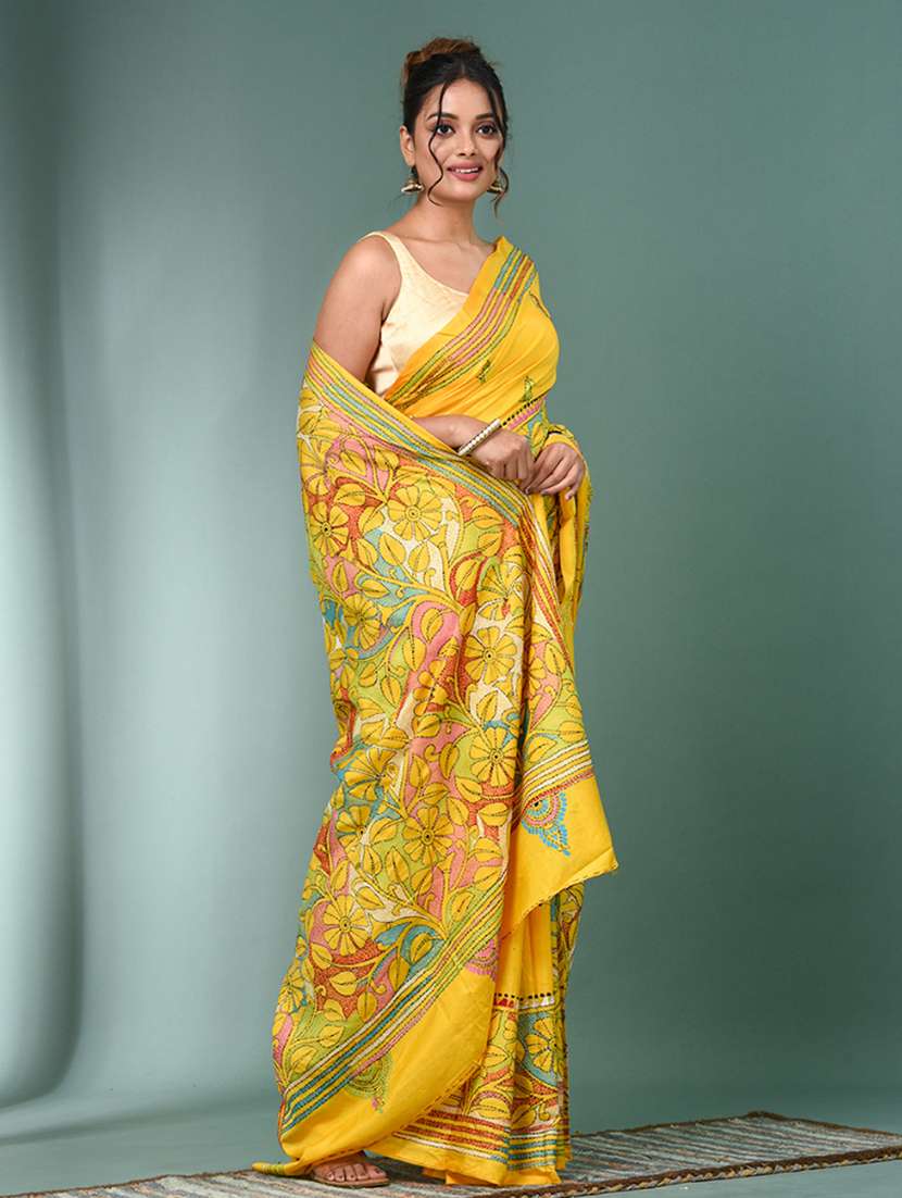 women handloom kantha stitch saree with blouse - 22140331 - Standard Image - 2