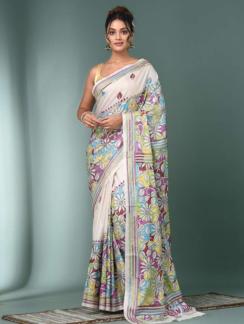 women handloom kantha stitch saree with blouse - 22140334 - Zoom Image - 0