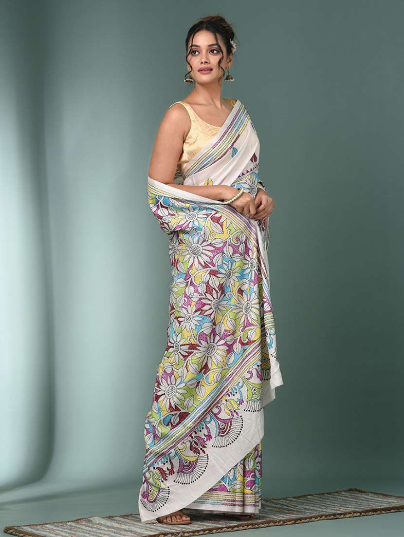 women handloom kantha stitch saree with blouse - 22140334 - Standard Image - 2