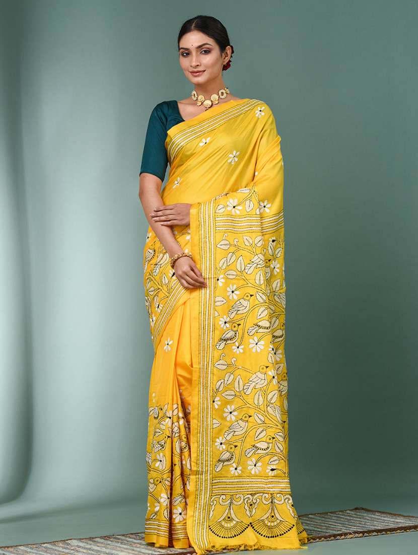 women handloom kantha stitch saree with blouse