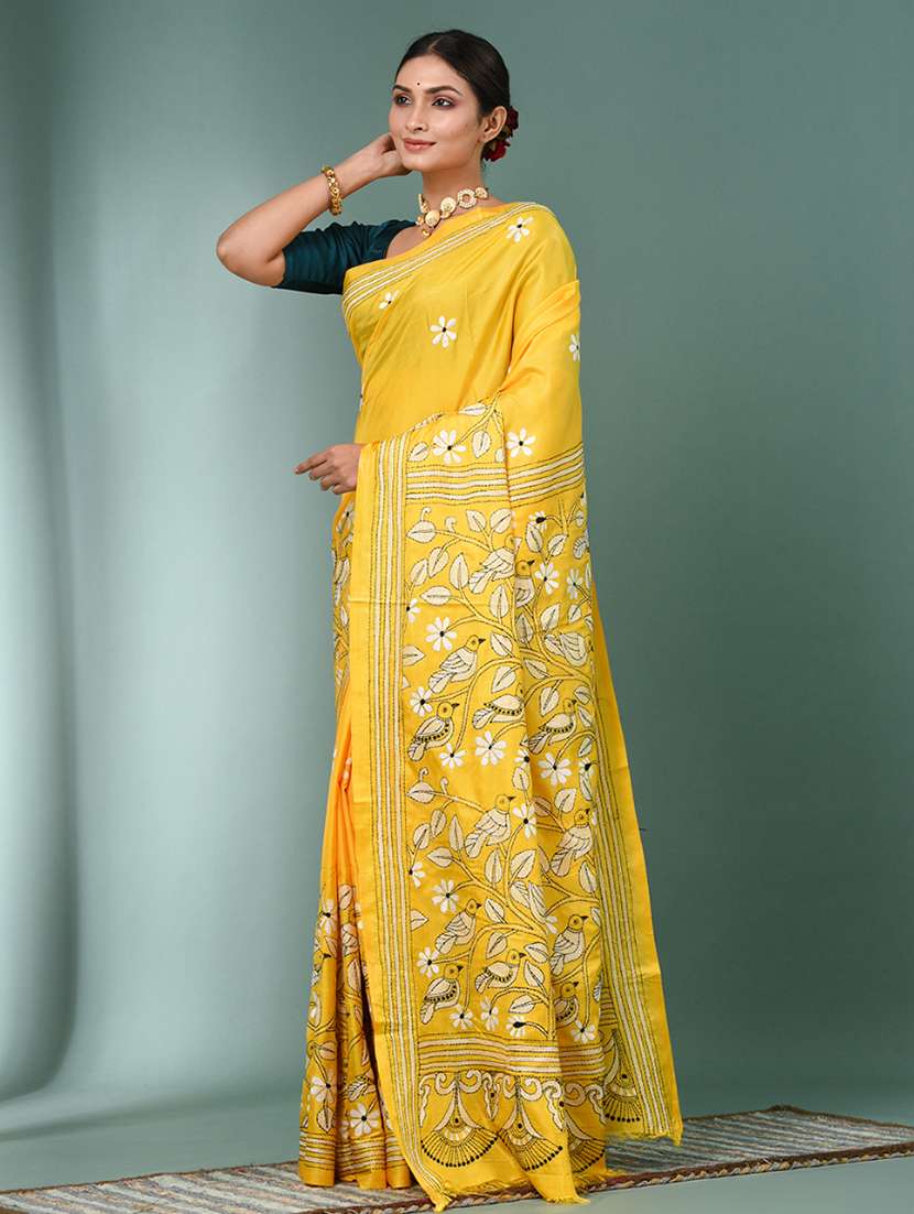 women handloom kantha stitch saree with blouse - 22140337 - Standard Image - 2