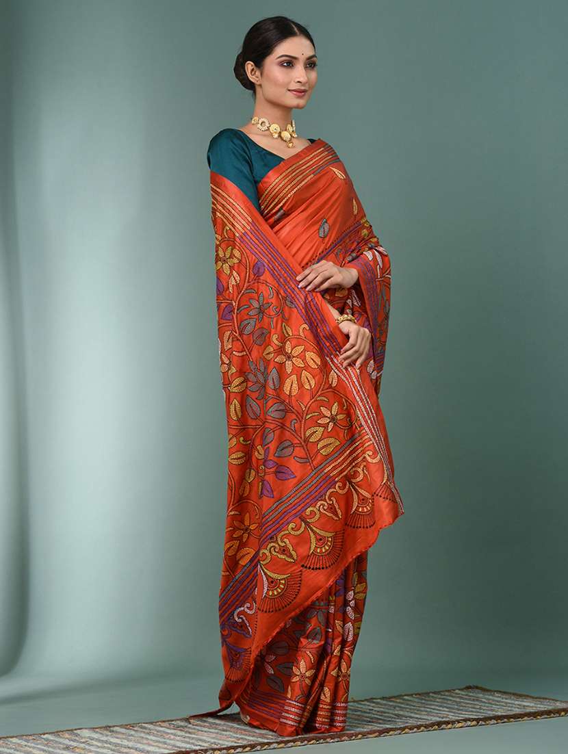 women handloom kantha stitch saree with blouse - 22140339 - Standard Image - 2
