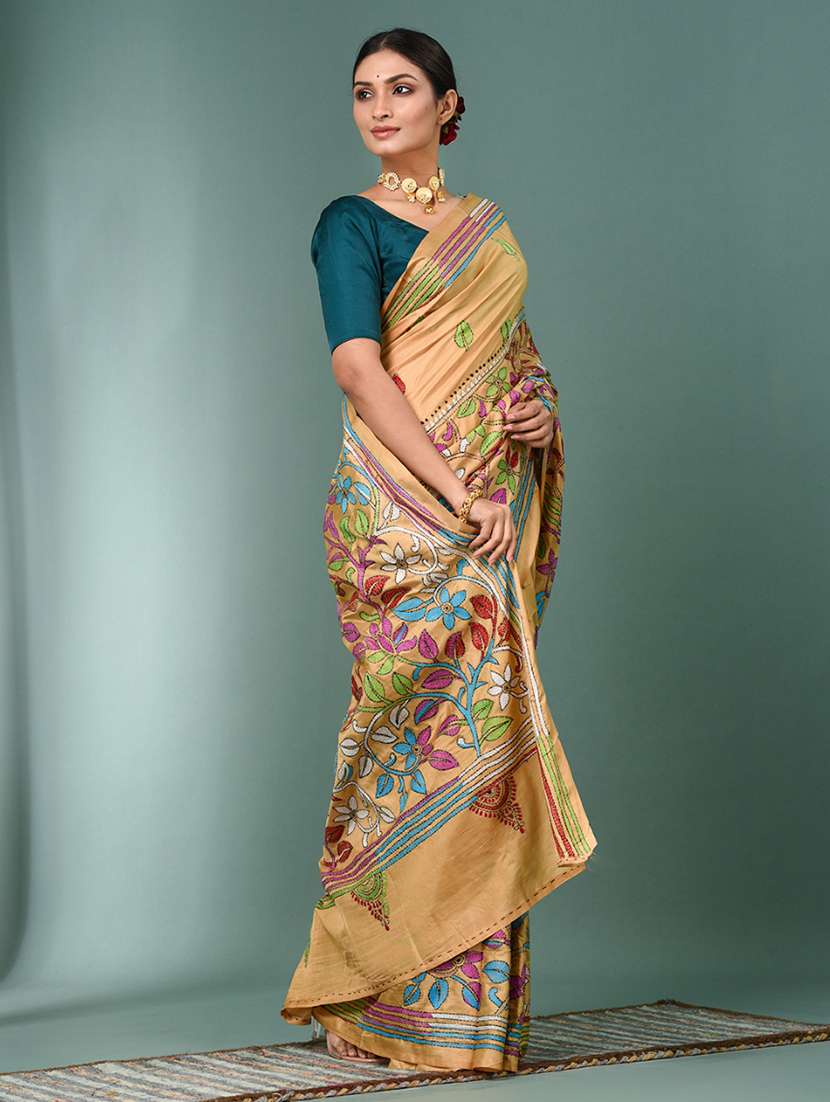 women handloom kantha stitch saree with blouse - 22140341 - Standard Image - 2