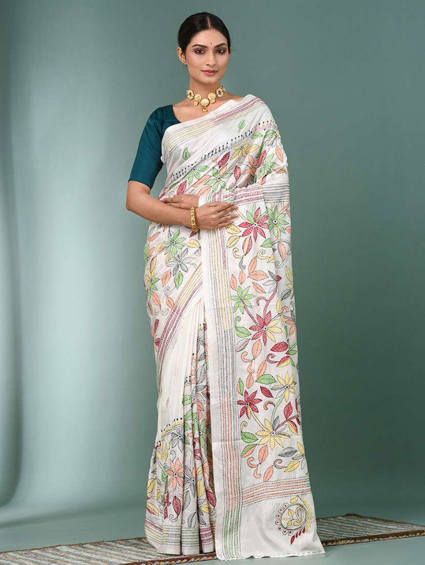 women handloom kantha stitch saree with blouse - 22140342 - Zoom Image - 0