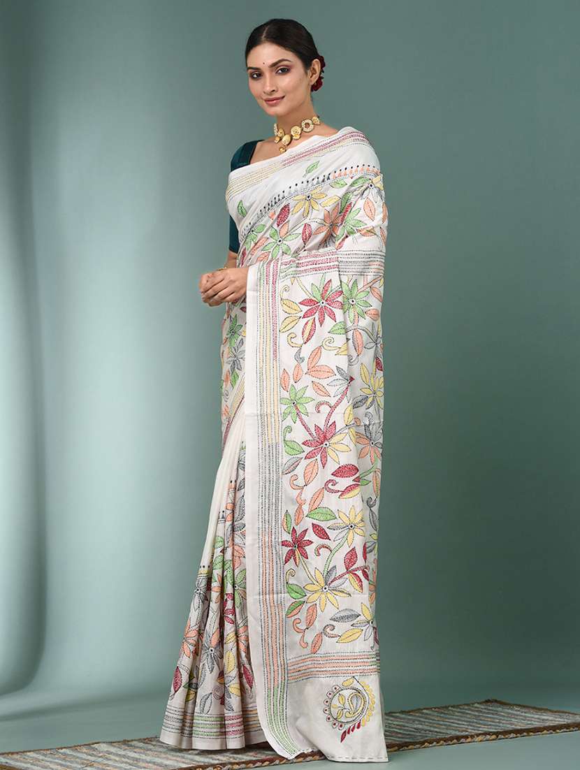 women handloom kantha stitch saree with blouse - 22140342 - Standard Image - 2