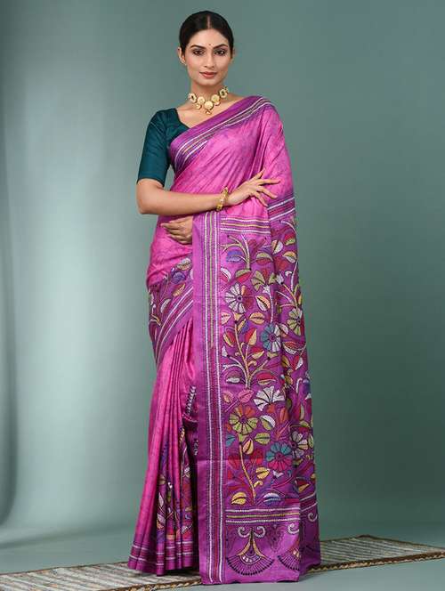 women handloom kantha stitch saree with blouse - 22140343 - Standard Image - 0