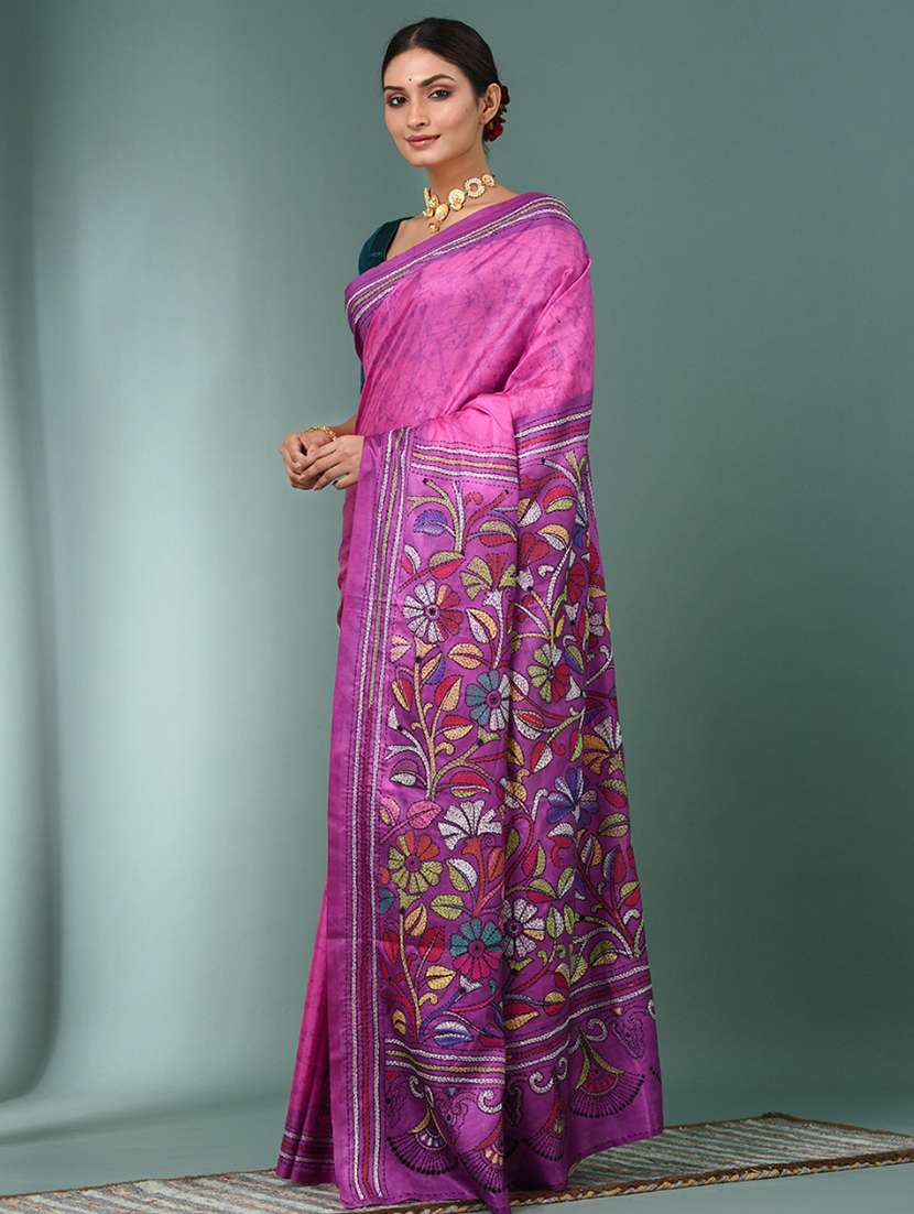 women handloom kantha stitch saree with blouse - 22140343 - Standard Image - 2