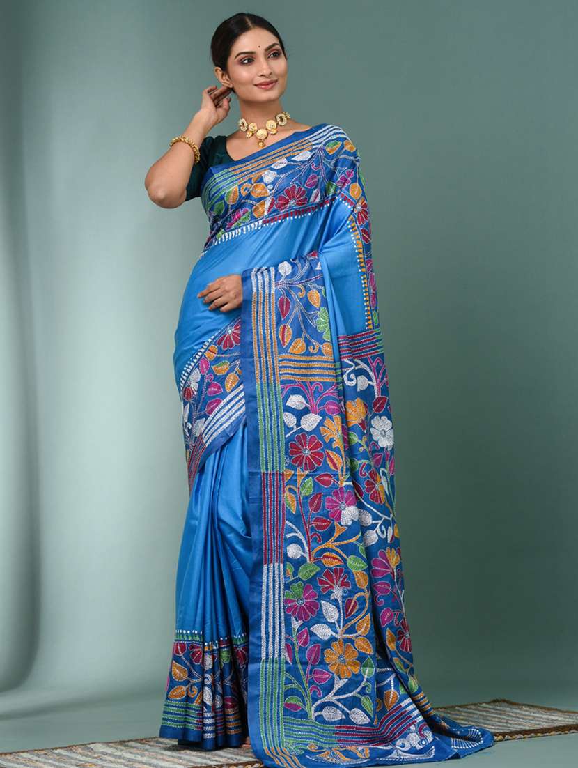 women handloom kantha stitch saree with blouse