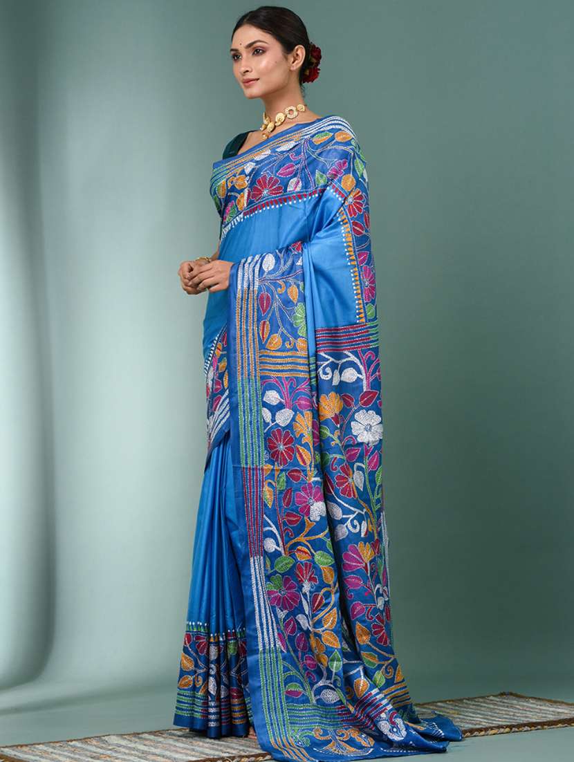 women handloom kantha stitch saree with blouse - 22140344 -  Standard Image - 2