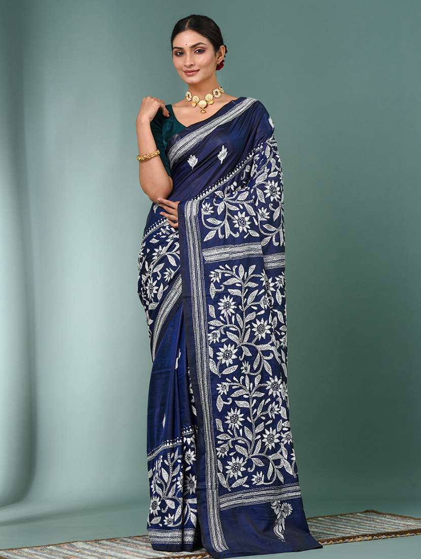 women handloom kantha stitch saree with blouse
