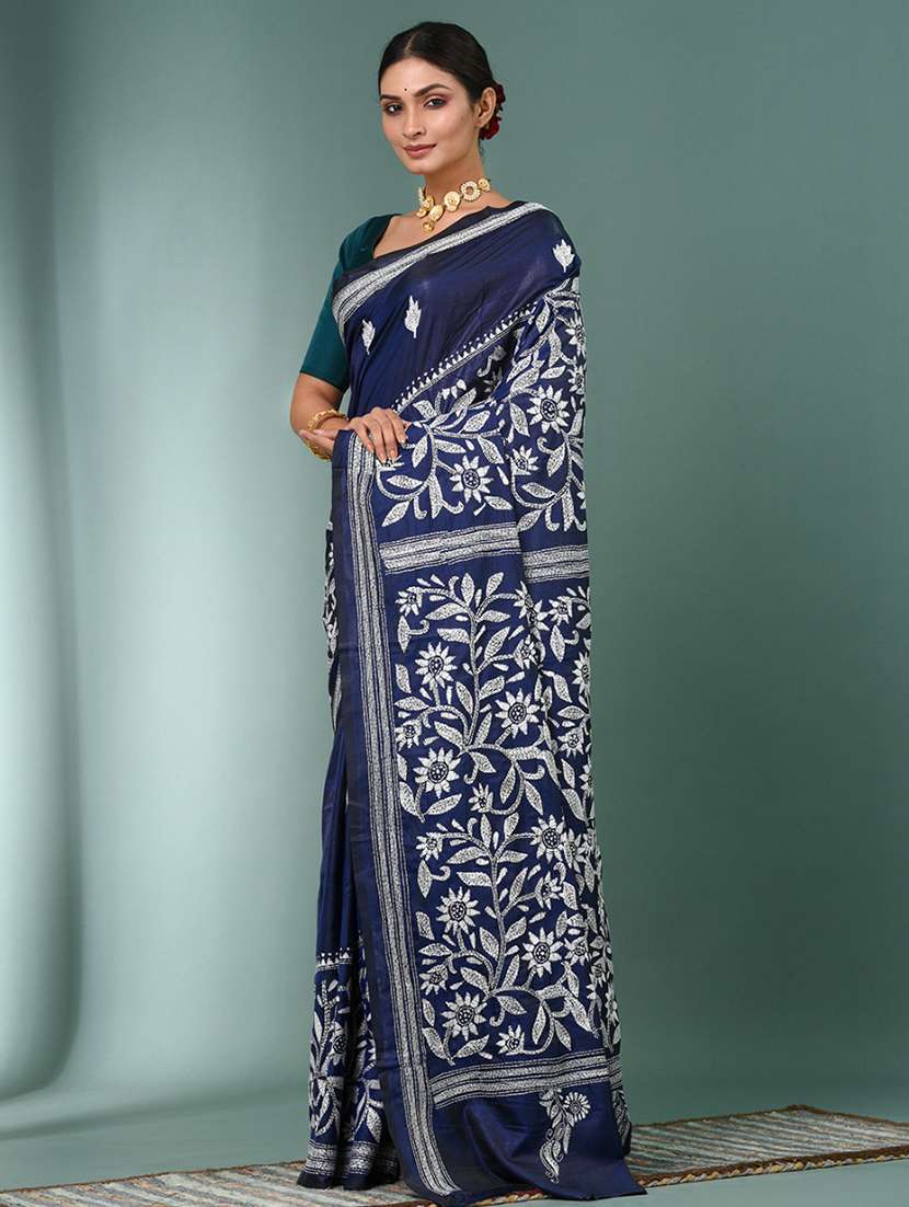 women handloom kantha stitch saree with blouse - 22140346 -  Standard Image - 2