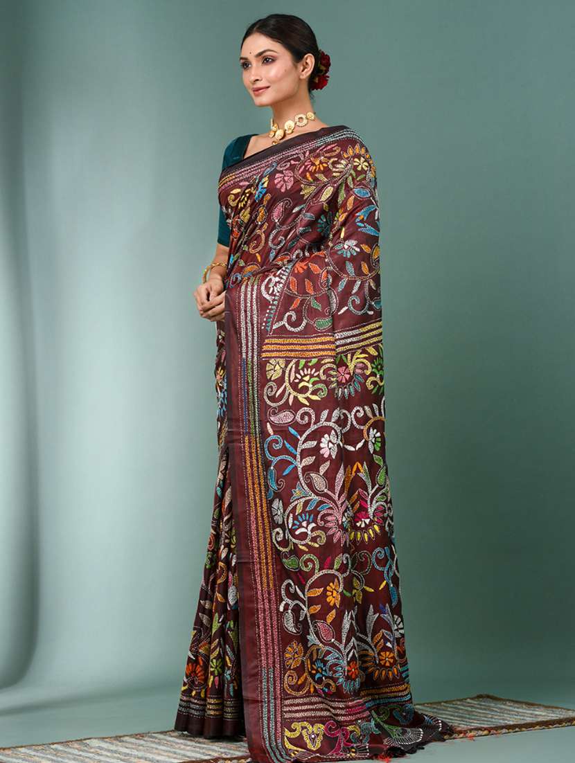 women handloom kantha stitch saree with blouse - 22140347 -  Standard Image - 2