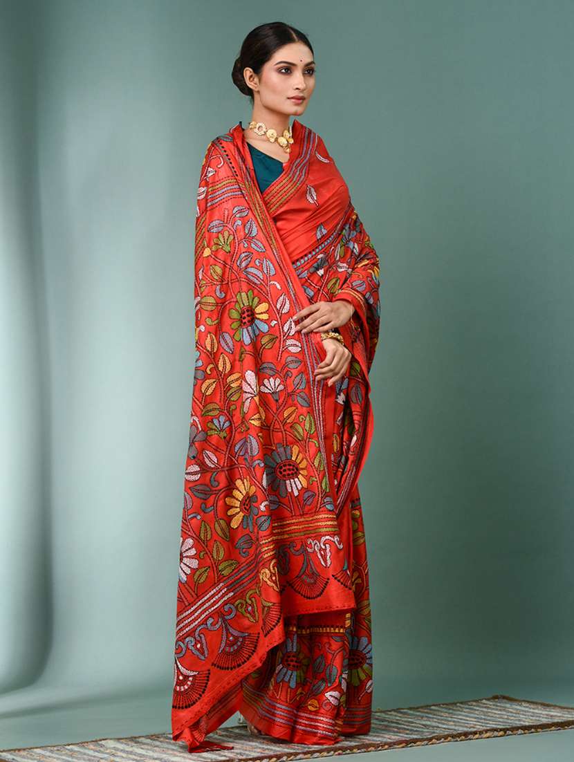 women handloom kantha stitch saree with blouse - 22140348 - Standard Image - 2