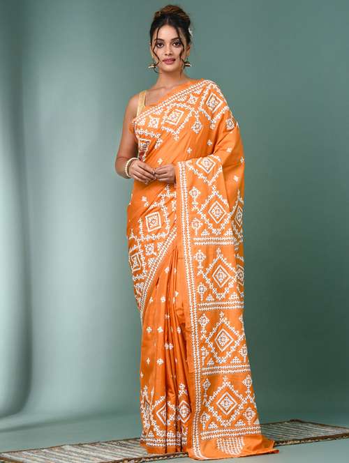 women solid with work handloom saree with blouse - 22140350 - Standard Image - 0