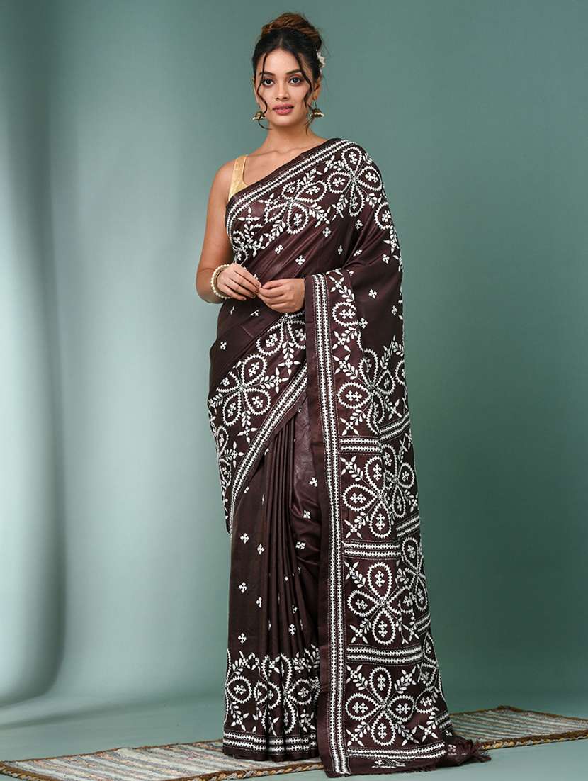 women solid with work handloom saree with blouse