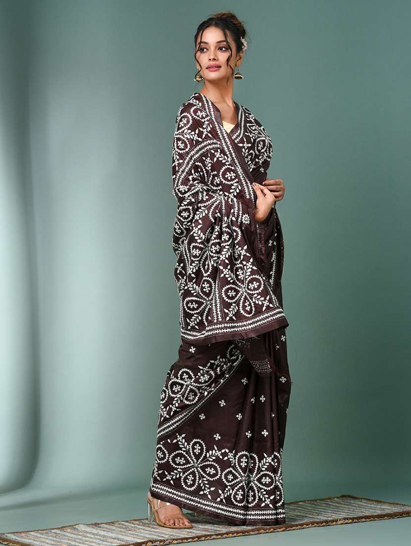 women solid with work handloom saree with blouse - 22140351 -  Standard Image - 2