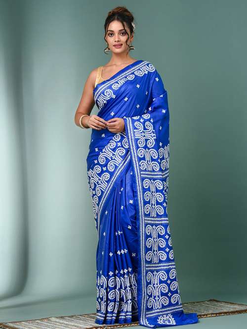 women solid with work handloom saree with blouse - 22140353 - Standard Image - 0