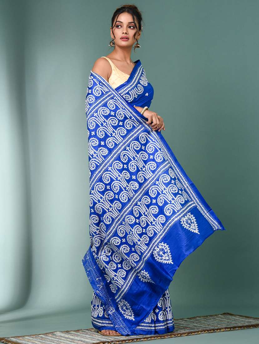 women solid with work handloom saree with blouse - 22140353 - Standard Image - 2