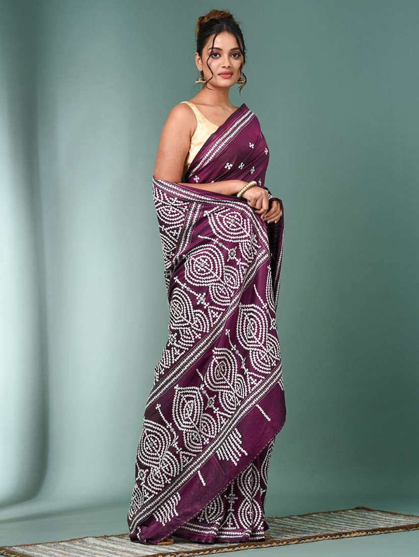 women solid with work handloom saree with blouse - 22140354 - Standard Image - 2