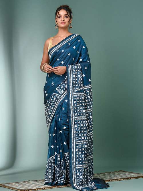 women solid with work handloom saree with blouse - 22140355 -  Standard Image - 0