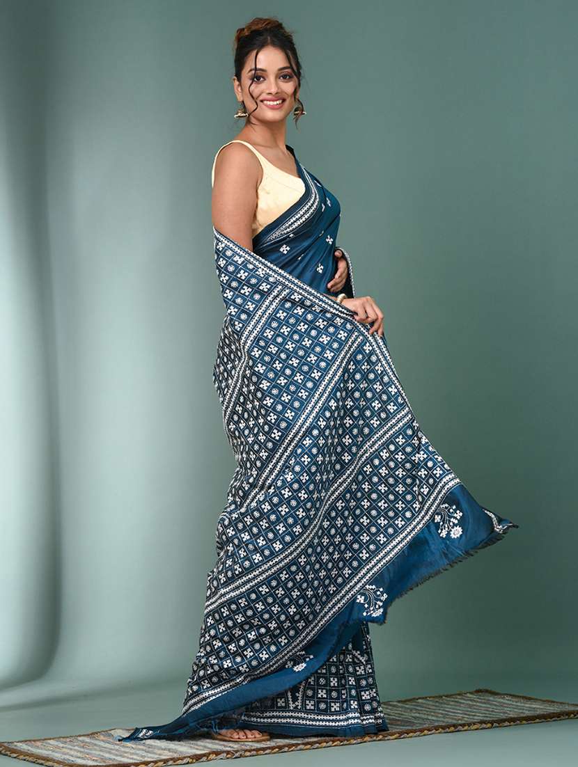 women solid with work handloom saree with blouse - 22140355 - Standard Image - 2