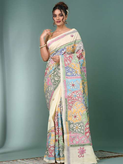 women handloom kantha stitch saree with blouse - 22140358 -  Standard Image - 0