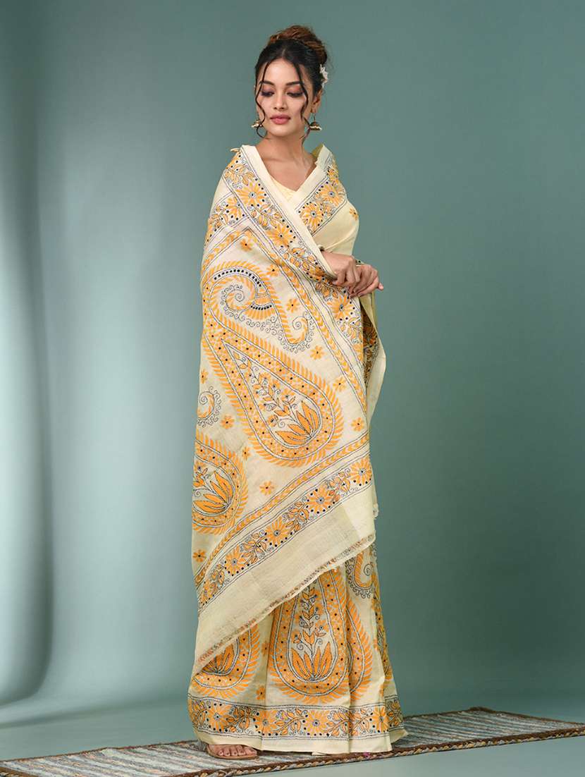 women handloom kantha stitch saree with blouse - 22140359 - Standard Image - 2