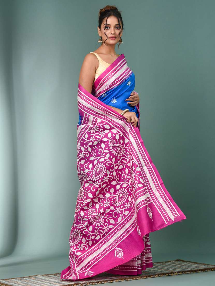women handloom kantha stitch saree with blouse - 22140360 - Standard Image - 2