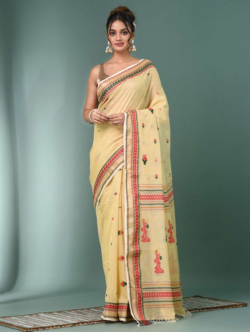 women self design handloom saree with blouse