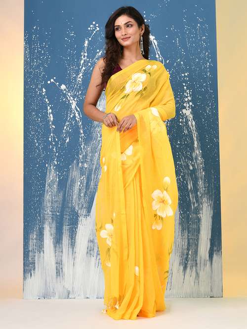 women floral printed handloom saree - 22140427 - Standard Image - 0