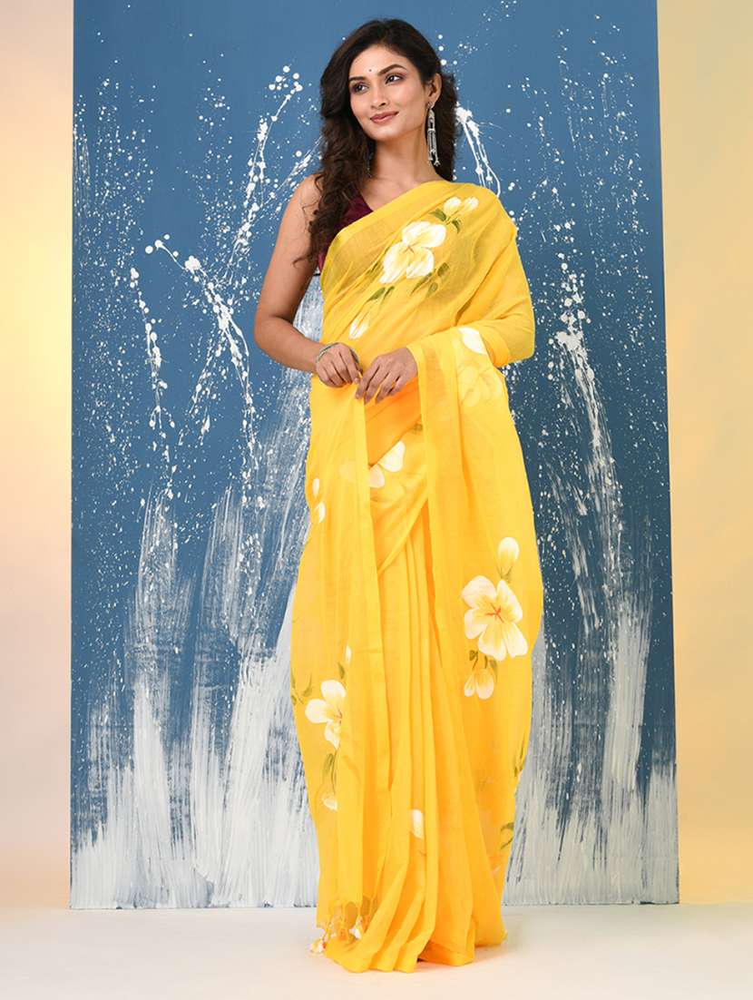 women floral printed handloom saree - 22140427 - Zoom Image - 0