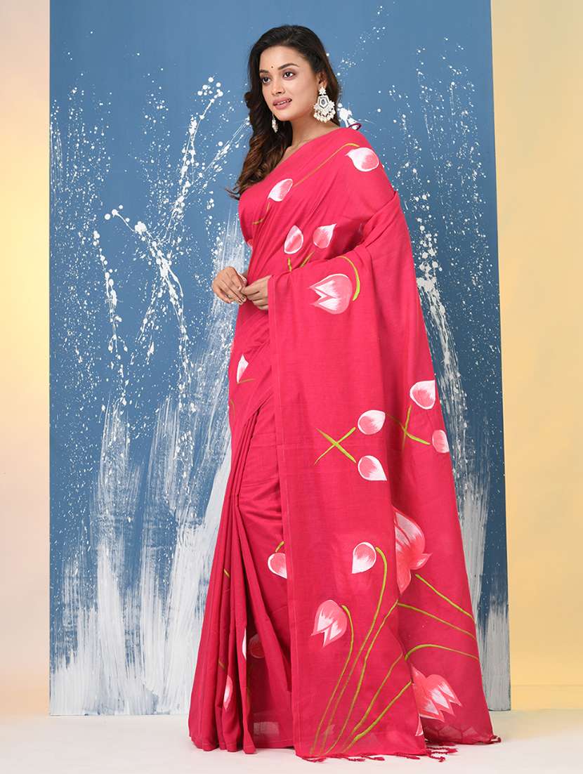 women floral printed handloom saree with blouse - 22140440 -  Standard Image - 2