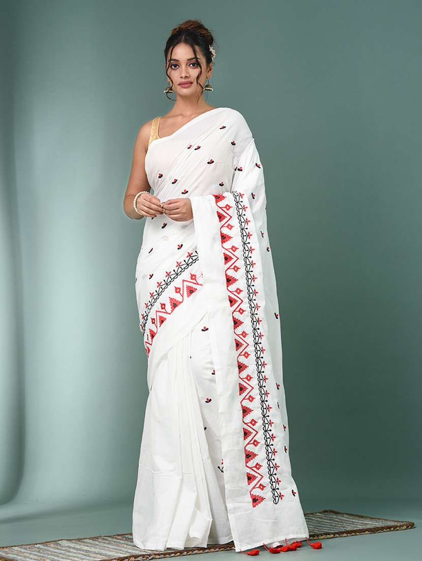 women solid with work handloom saree with blouse