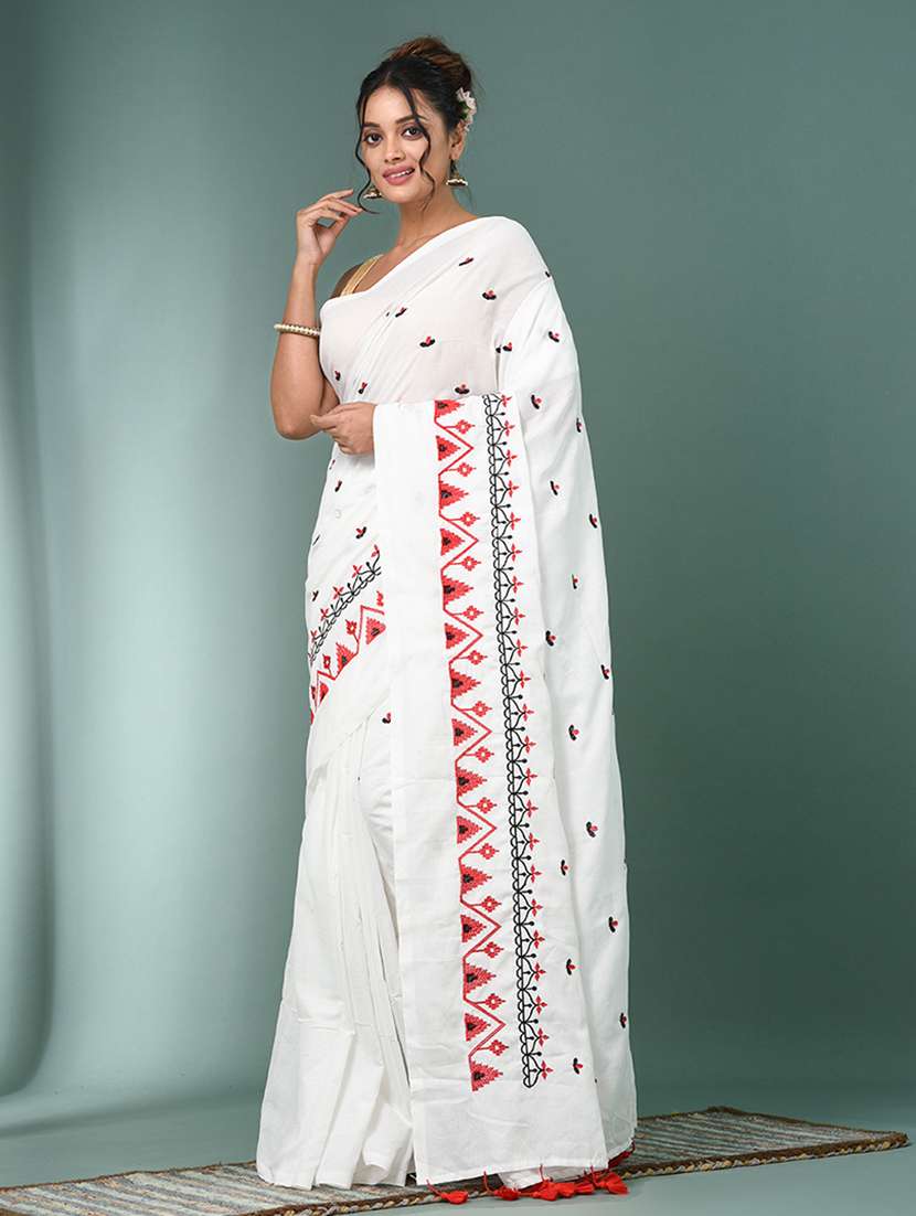 women solid with work handloom saree with blouse - 22140442 -  Standard Image - 2