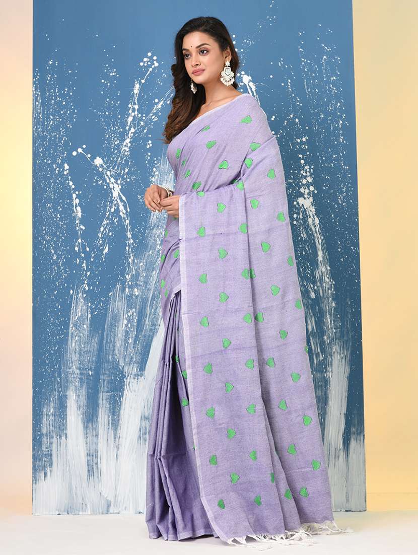 women solid with work handloom saree with blouse - 22140449 -  Standard Image - 2