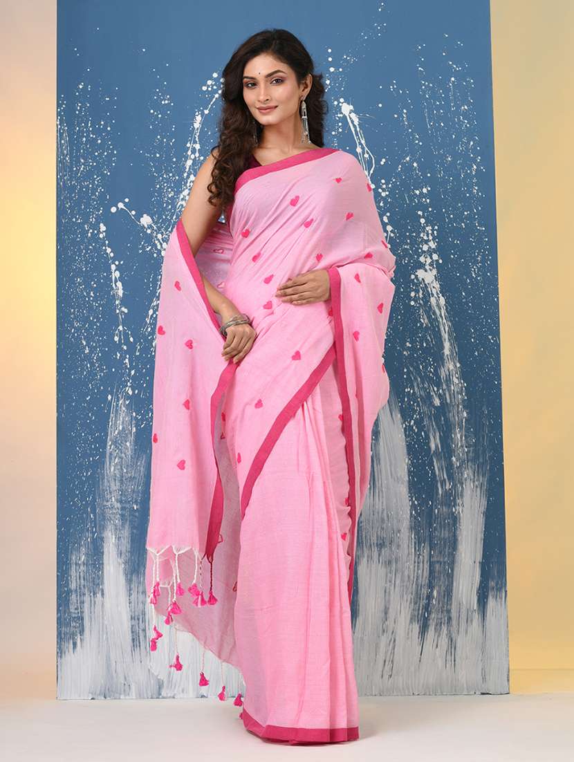 women solid with work handloom saree with blouse - 22140450 -  Standard Image - 2