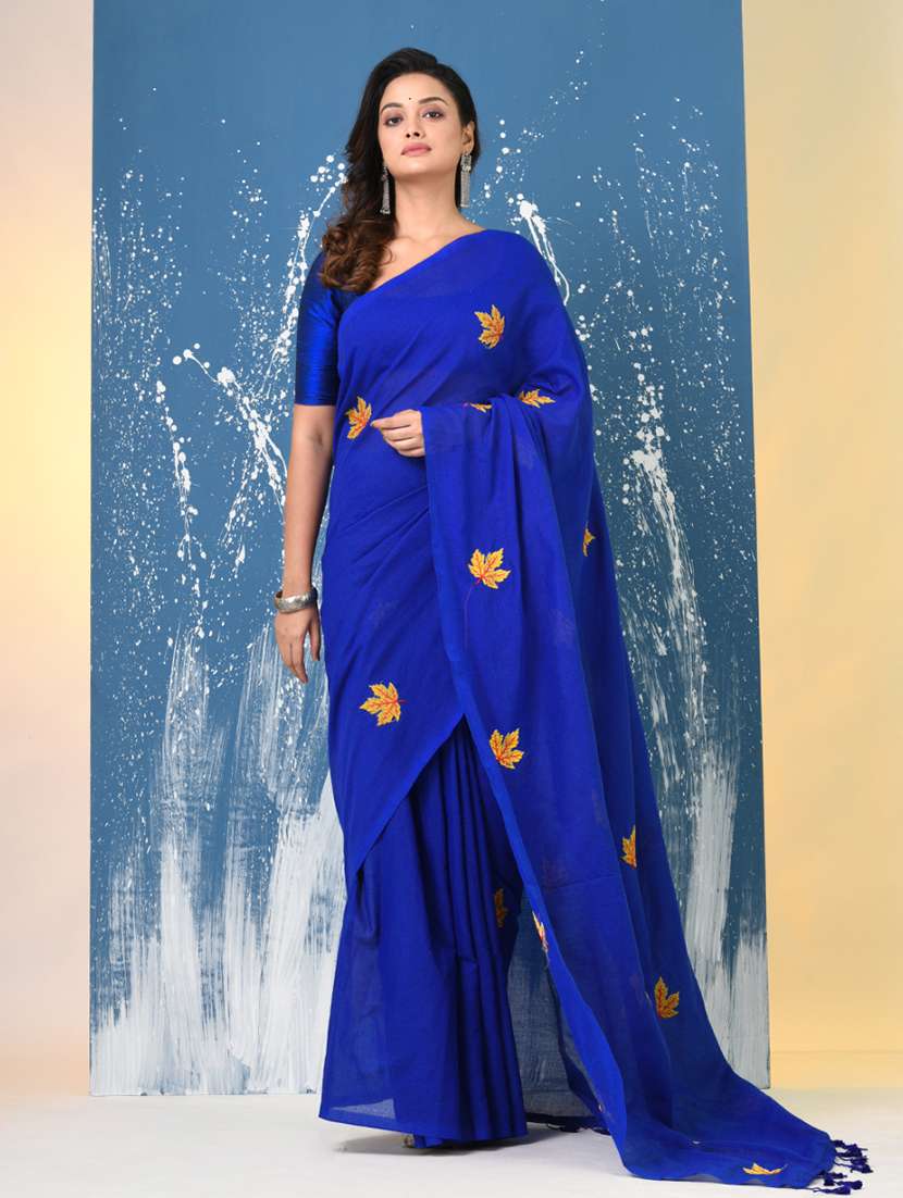 women solid with work handloom saree with blouse - 22140451 -  Standard Image - 2