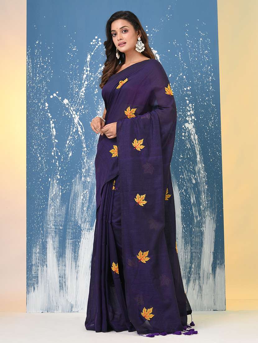 women solid with work handloom saree with blouse - 22140452 -  Standard Image - 2