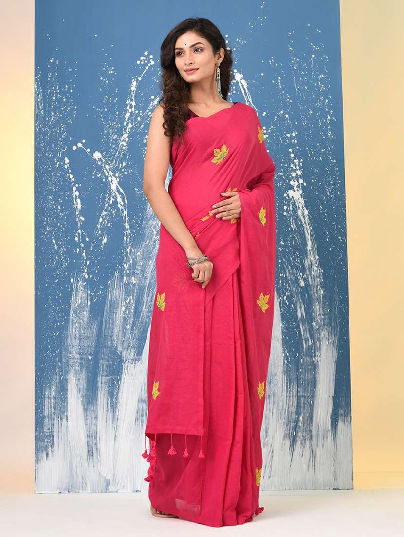 women solid with work handloom saree with blouse - 22140453 -  Standard Image - 2