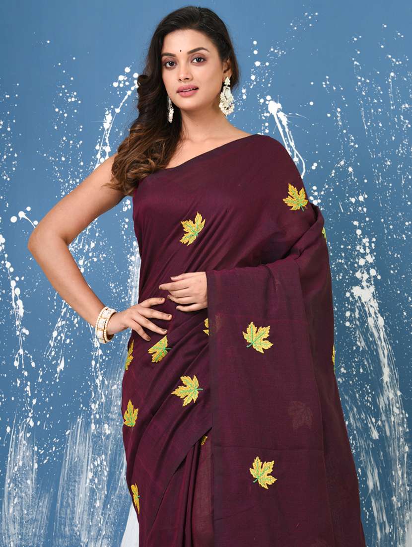 women solid with work handloom saree with blouse - 22140455 -  Standard Image - 2