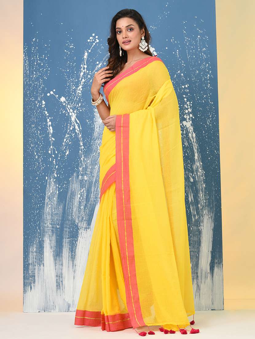 women solid with bordered handloom saree - 22140467 -  Standard Image - 2