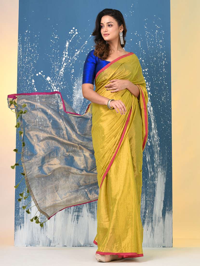 women solid handloom saree with blouse - 22140468 -  Standard Image - 2